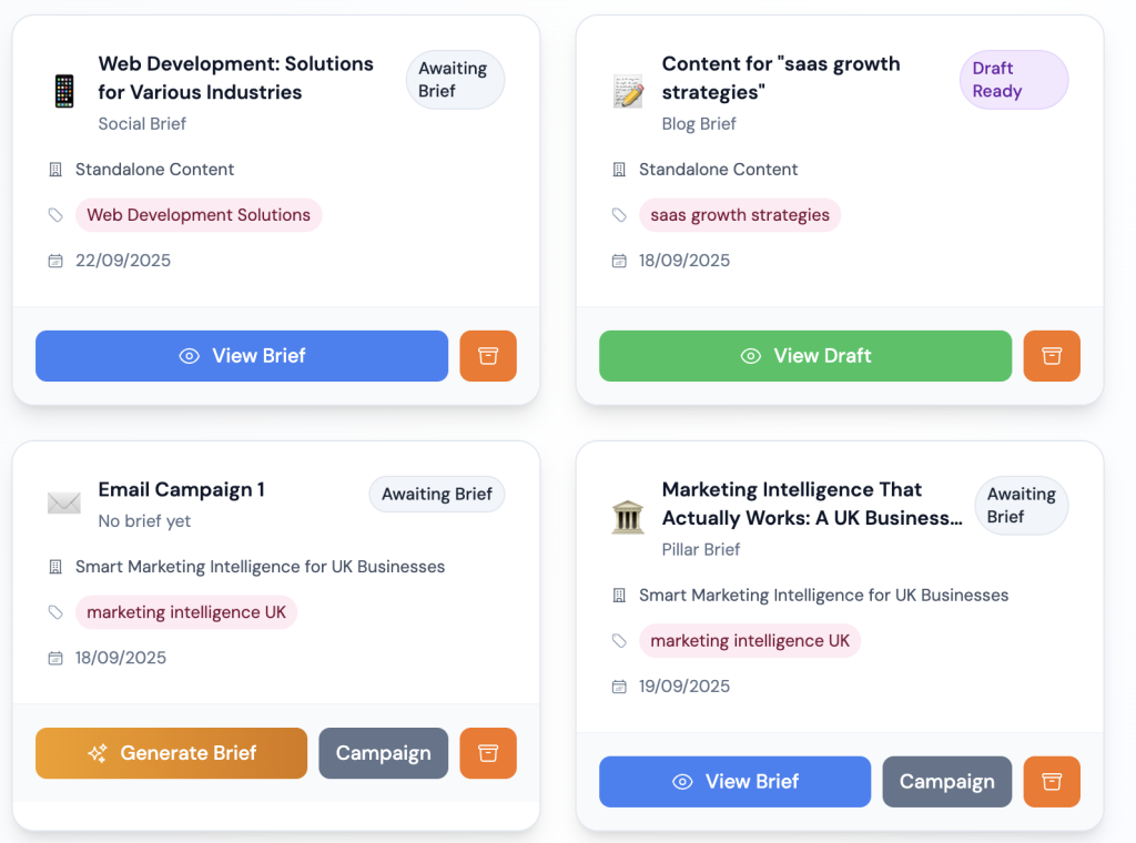 image of ai generated briefs pending approval in espygo platform