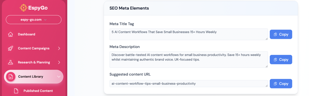 Content Library window from EspyGo