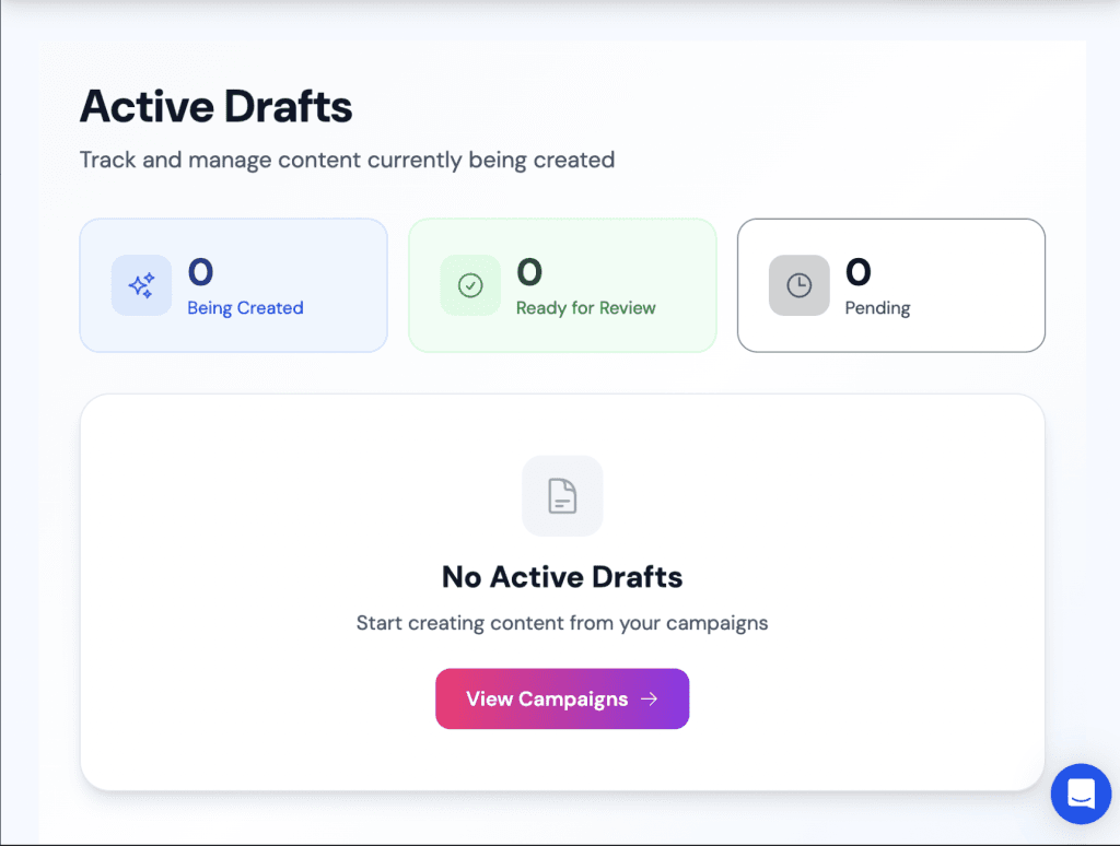 EspyGo's Content Campaign - Active Drafts Window