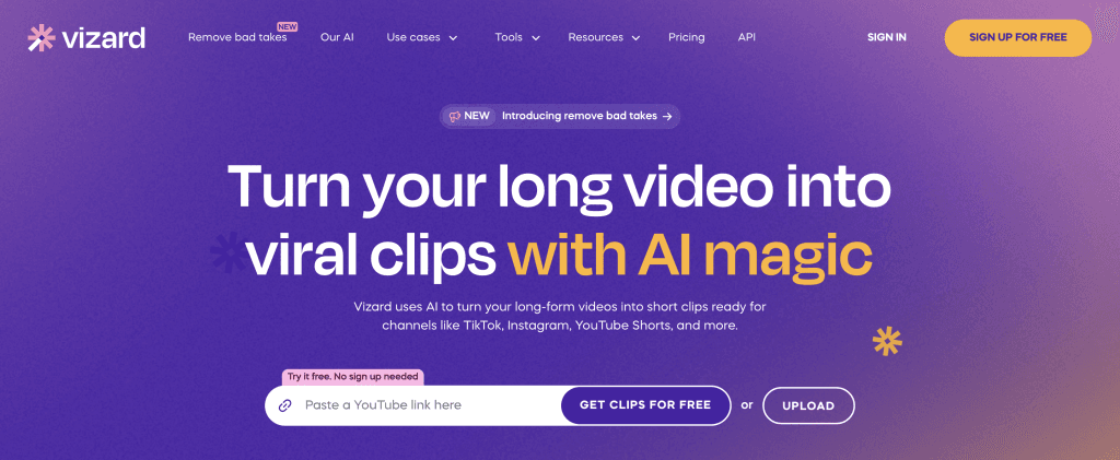 Vizard.ai Homepage Screenshot