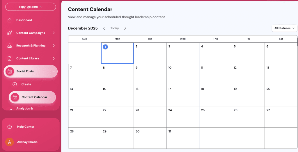 Content Calendar - EspyGo 