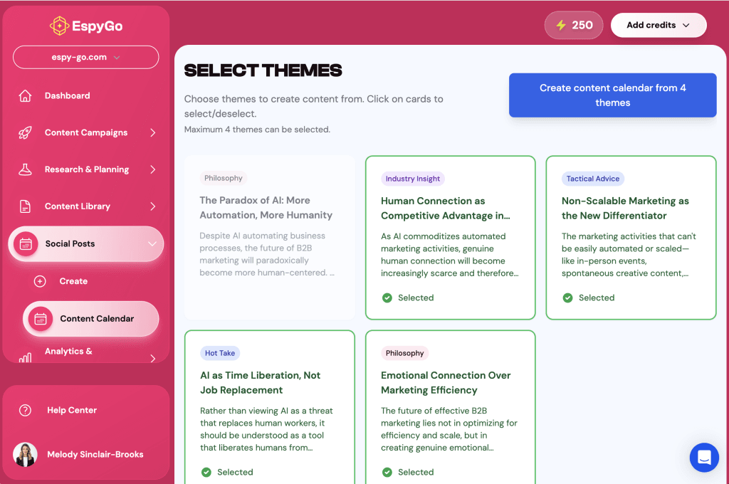 select your content themes screen